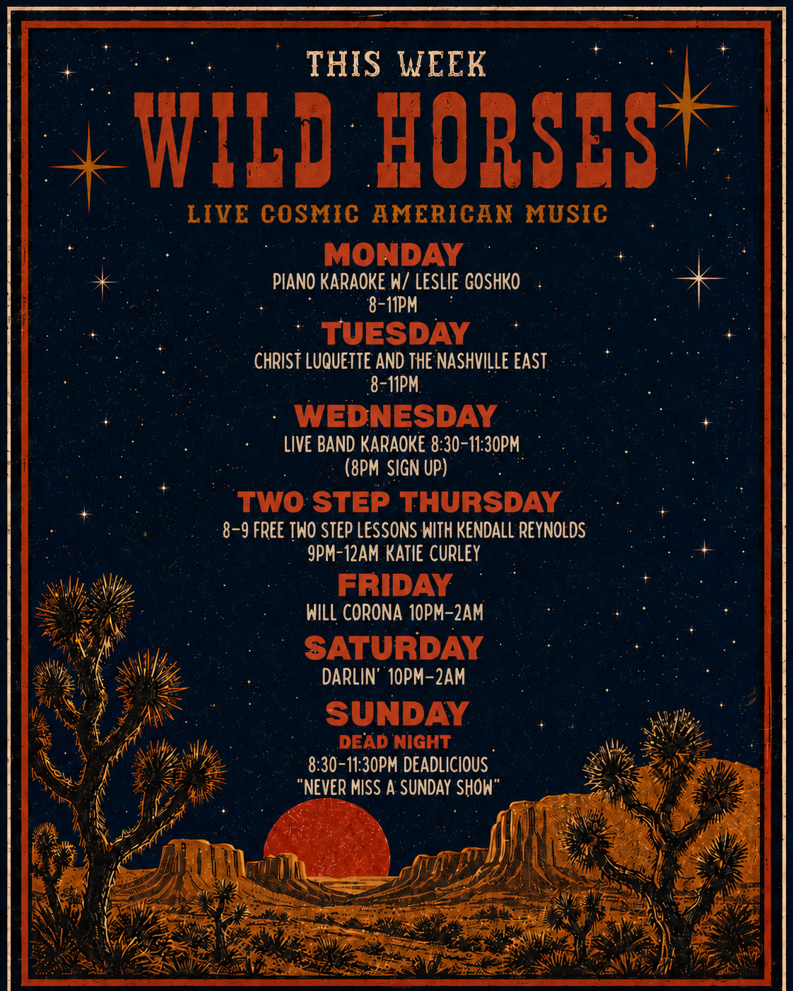 Wild Horses Weekly Events